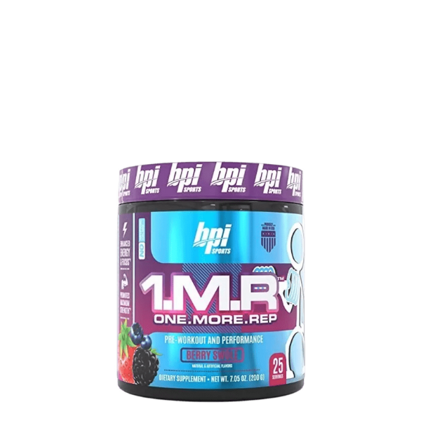 Envase de pre entreno BPI Sports 1.M.R sabor berry.