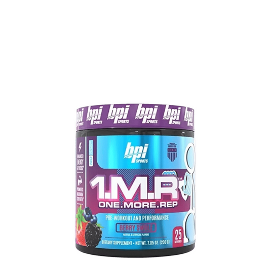 Envase de pre entreno BPI Sports 1.M.R sabor berry.
