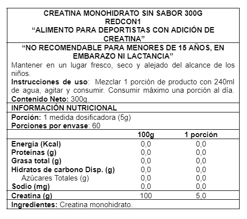 Envase de Creatina Monohidratada Redcon1 300g