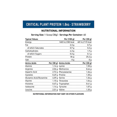 Envase de proteína vegana en polvo sabor fresa de Applied Nutrition.