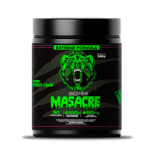 Envase de Pre Entreno Masacre Grizzly Citrus Limón 240g.