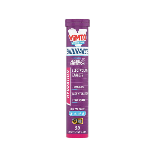 Envase de tabletas de electrolitos Vimto sabor limón y lima.