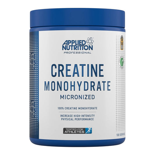 Envase de creatina monohidratada Applied Nutrition 500g.