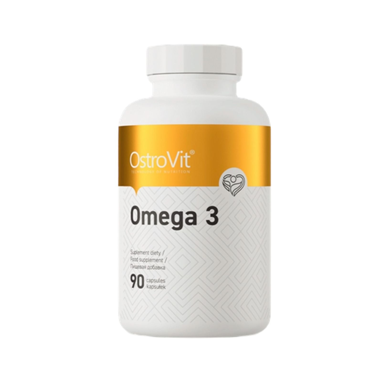 Botella de Omega 3 OstroVit con 90 cápsulas.