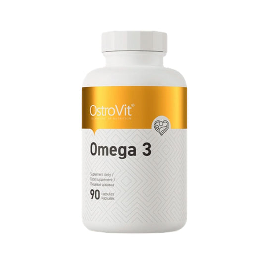Botella de Omega 3 OstroVit con 90 cápsulas.