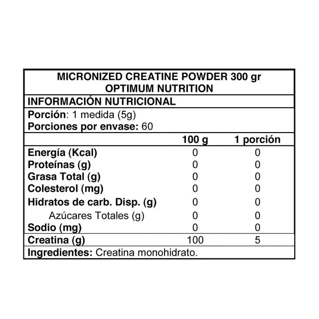 Envase de Creatina Monohidratada Optimum Nutrition 300g