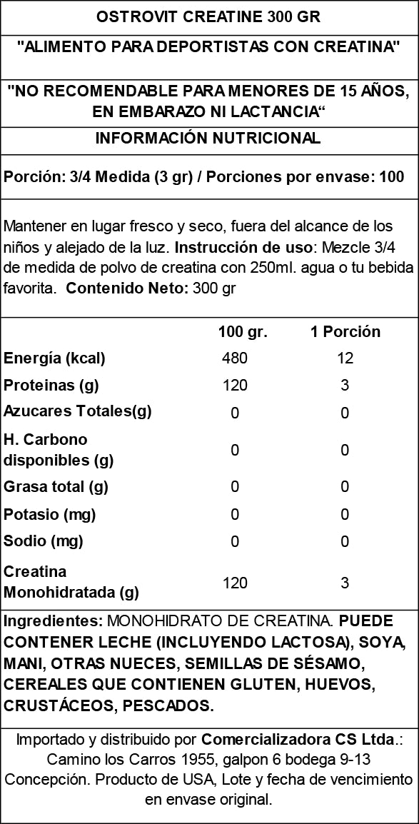 Bolsa de creatina monohidratada Ostrovit 300g sin sabor
