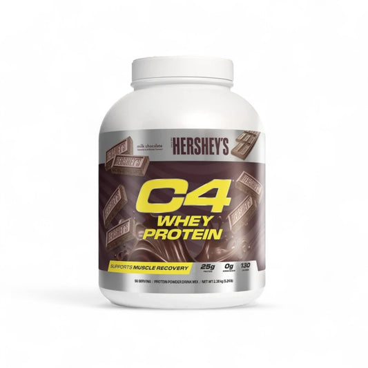 Envase de proteína C4 Hershey's sabor chocolate.