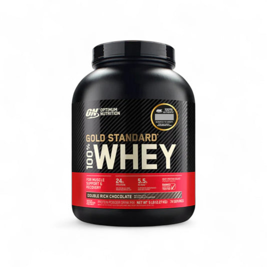 Envase de proteína Optimum Nutrition 5 Lb sabor chocolate.
