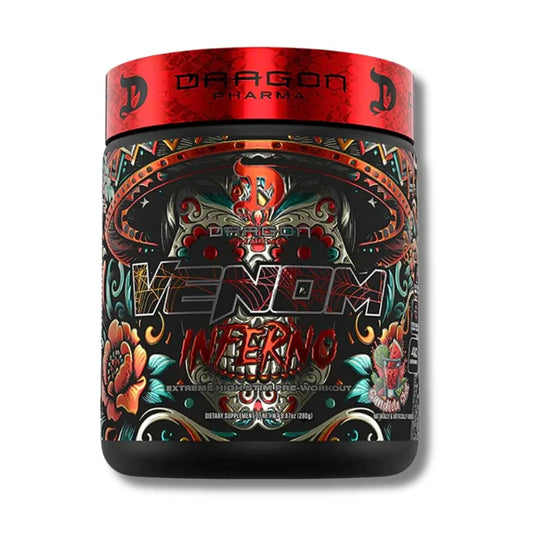 Envase de pre entreno Dragon Pharma Venom sabor sandía.