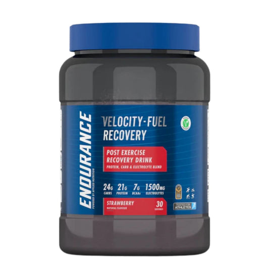Envase de Endurance Recovery de Applied Nutrition sabor frutilla.