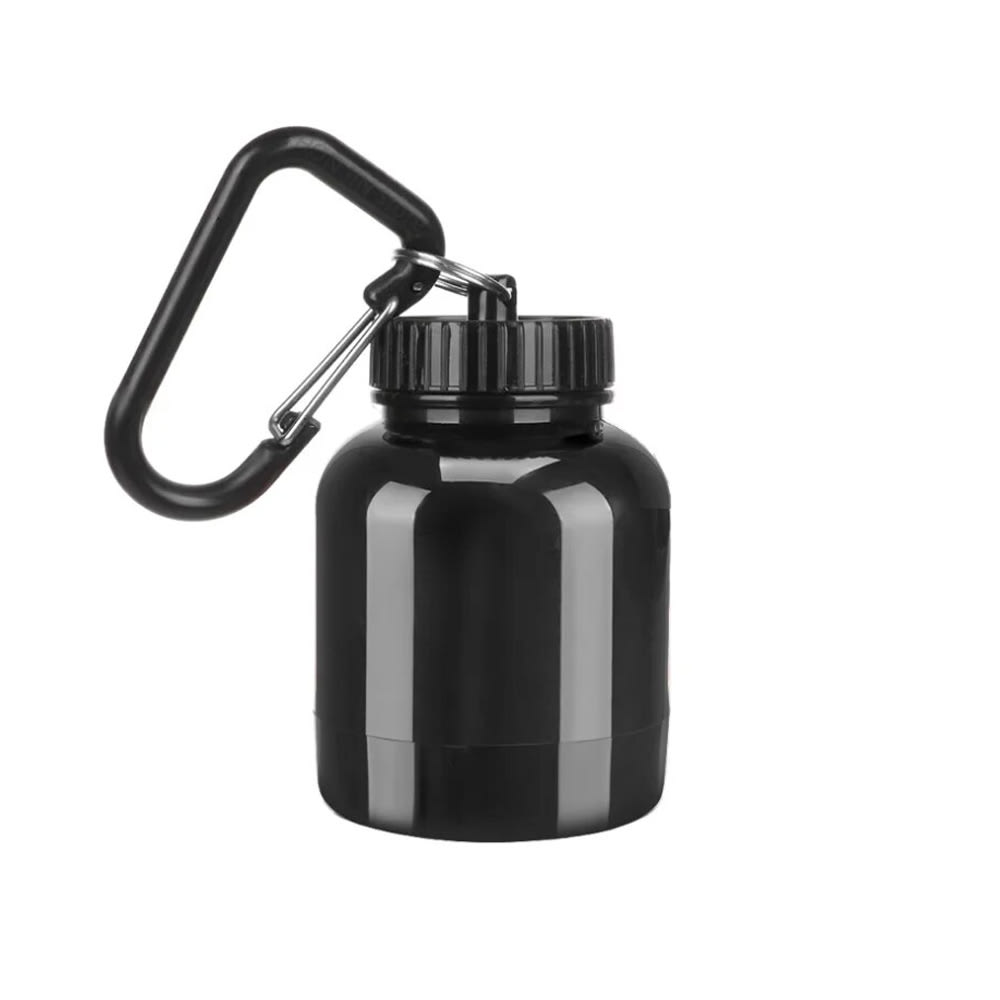 Porta proteínas llavero negro con mosquetón.