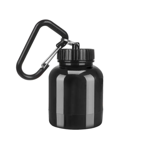 Porta proteínas llavero negro con mosquetón.