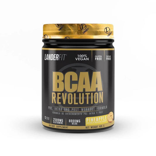 Envase de BCAA Revolution Landerfit sabor piña.