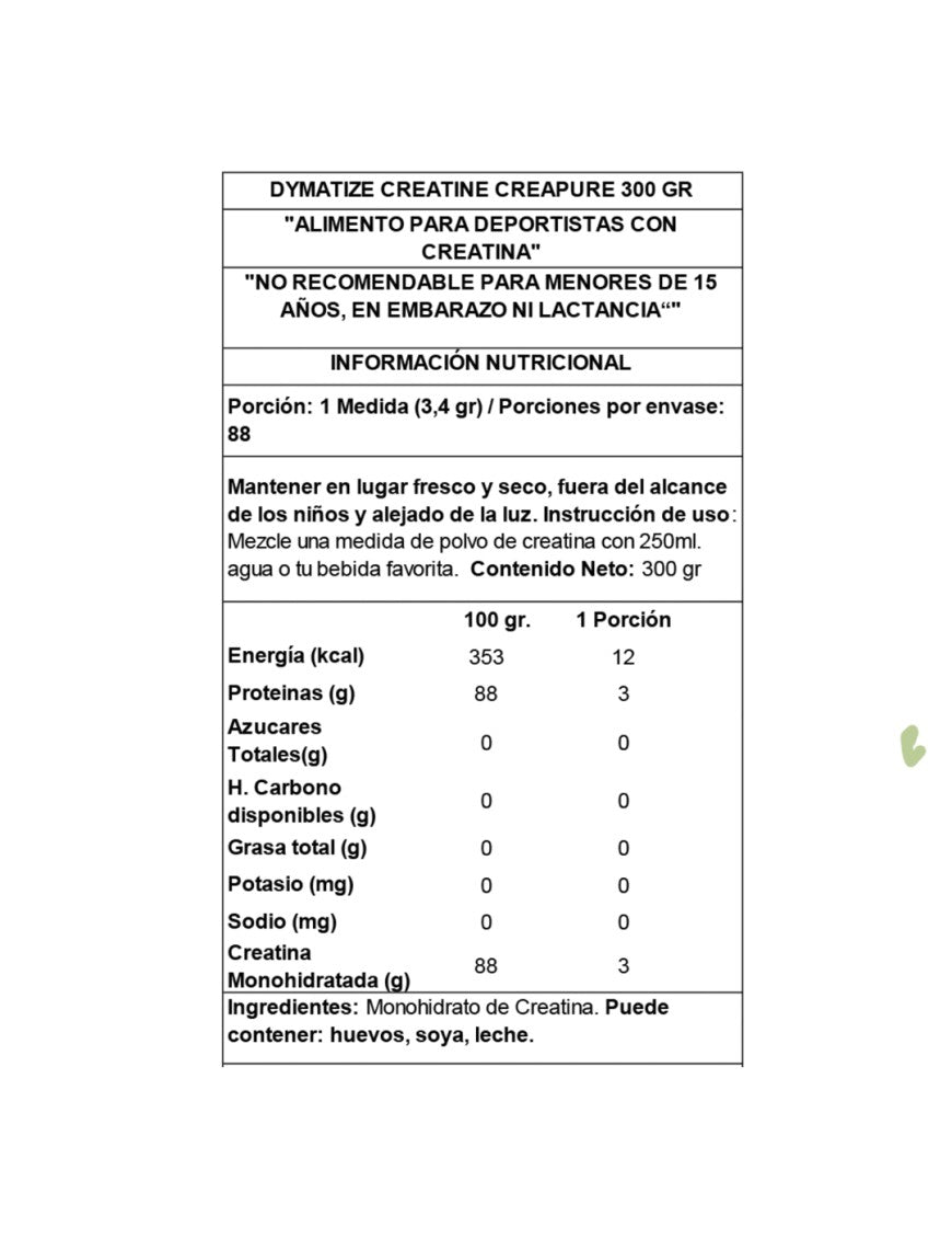 Envase de Creatina Monohidratada Dymatize 300g Sin Sabor