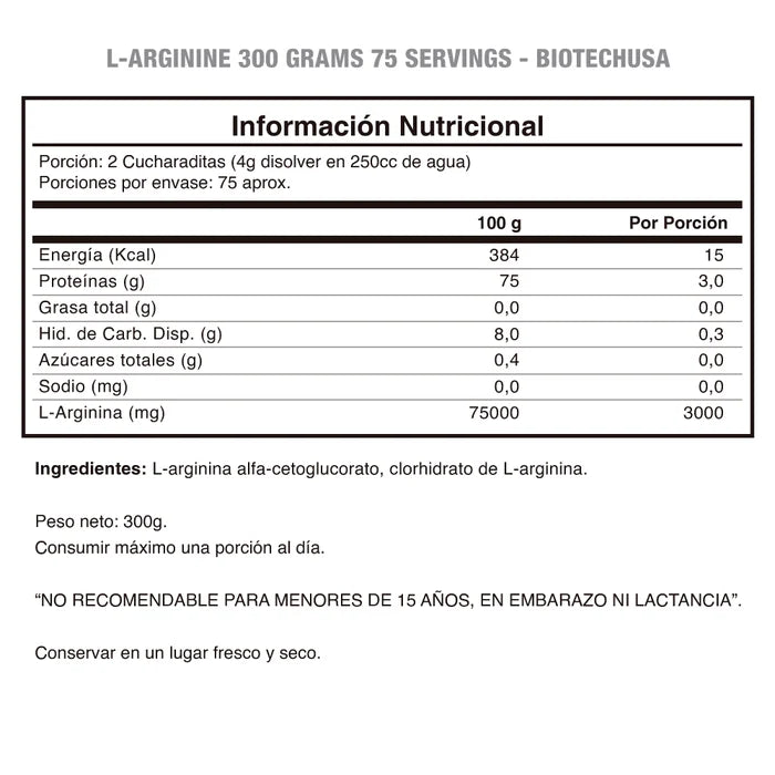 Envase de L-Arginina de BioTechUSA de 300g sin sabor.