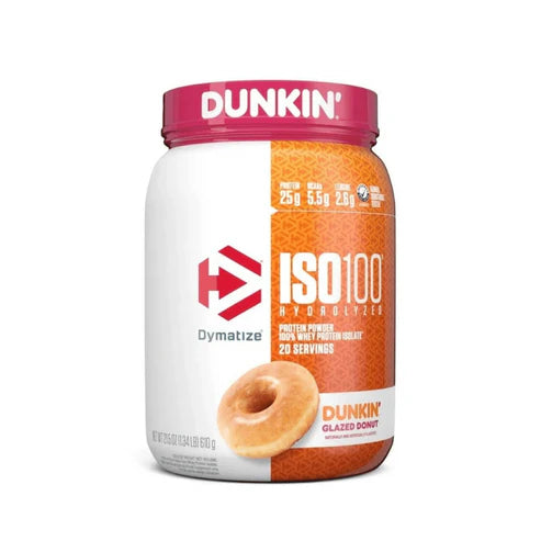 Envase de proteína Dymatize ISO 100 sabor Glazed Donut.