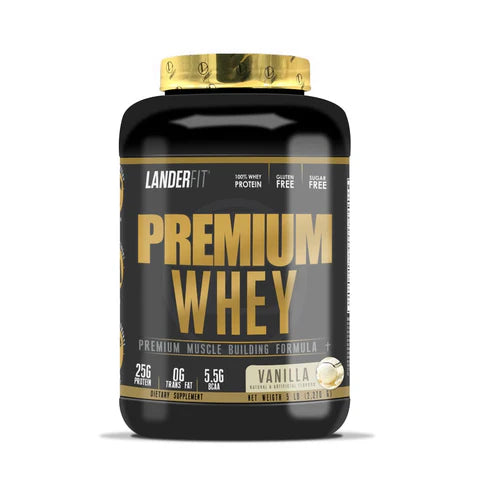 Envase de Proteína Landerfit Premium 5lbs sabor vainilla.