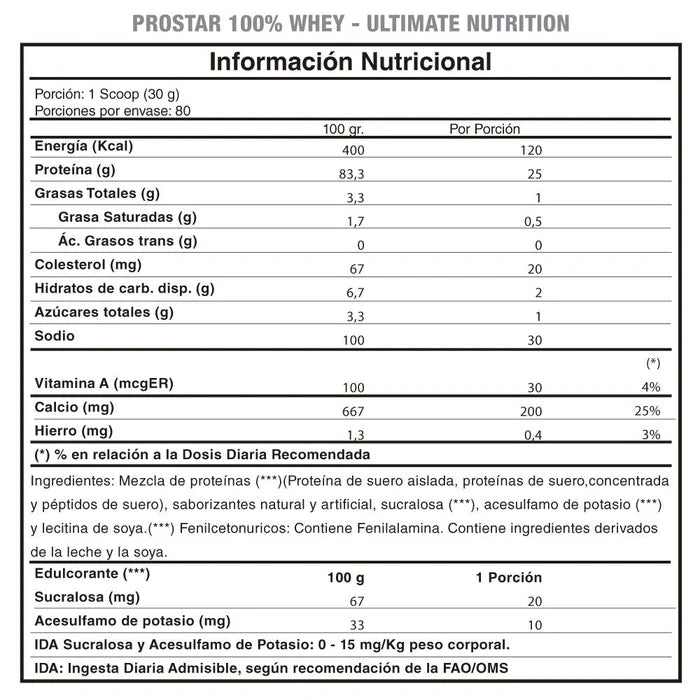 Bote de proteína Ultimate Nutrition Prostar sabor chocolate.