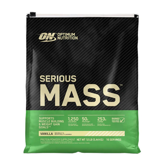 Bolsa de Serious Mass Optimum Nutrition sabor vainilla de 12 lbs.