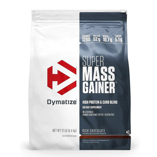 Bolsa de Ganador de Masa Dymatize 12 lbs sabor chocolate.