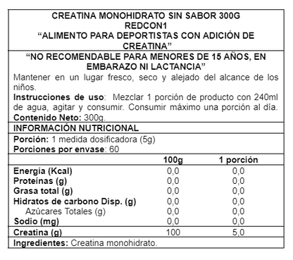Envase de Creatina Monohidratada Redcon1 300g