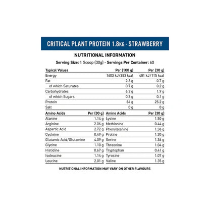 Envase de proteína vegana en polvo sabor fresa de Applied Nutrition.