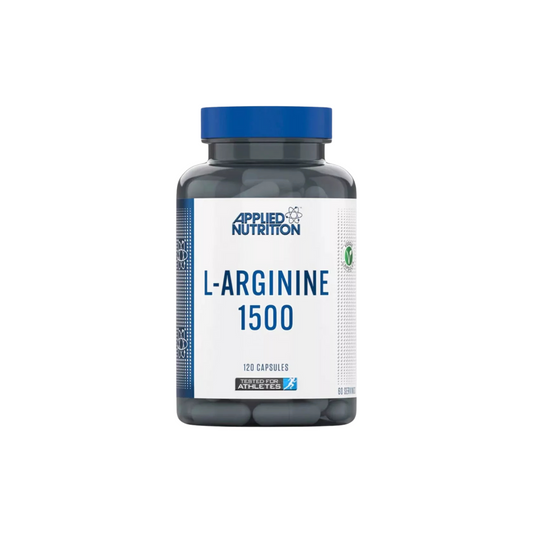 Botella de L-Arginina Applied Nutrition 1500mg con 120 cápsulas.