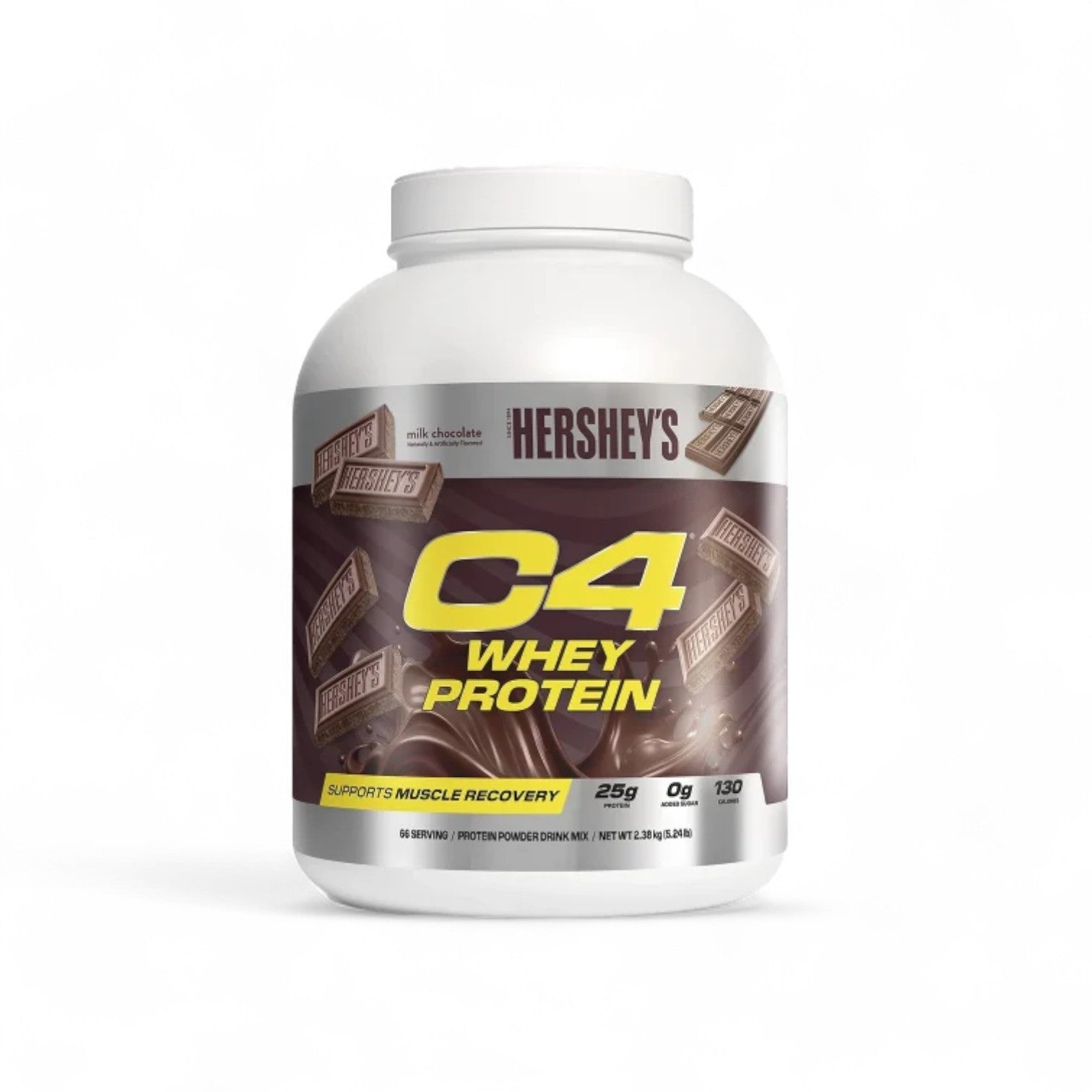 Envase de proteína C4 Hershey's sabor chocolate.