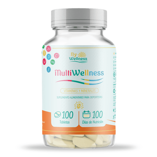 Frasco de Multivitamínico Multiwellness 100 tabletas.