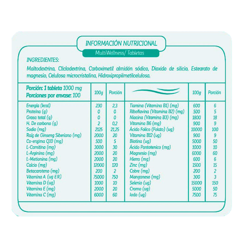 Multivitamínico Multiwellness 100 tabletas