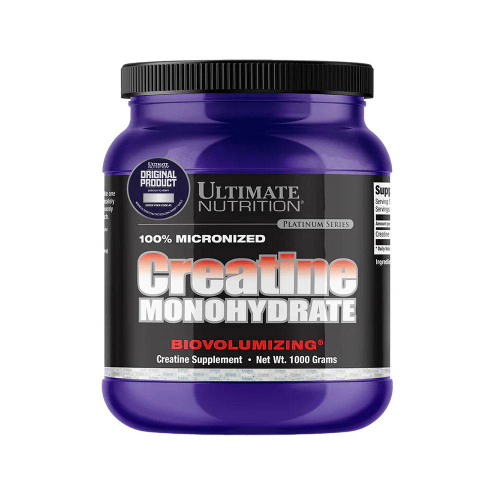 Envase de creatina monohidrata Ultimate Nutrition de 1 kg.