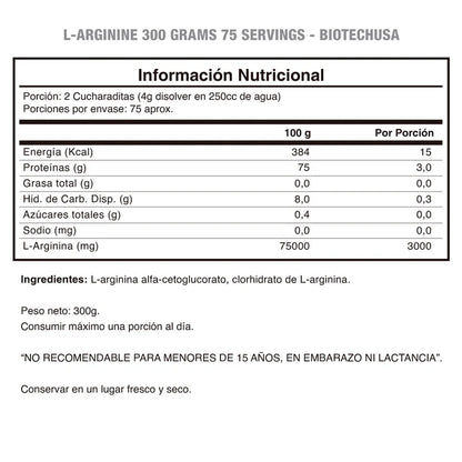 Envase de L-Arginina de BioTechUSA de 300g sin sabor.