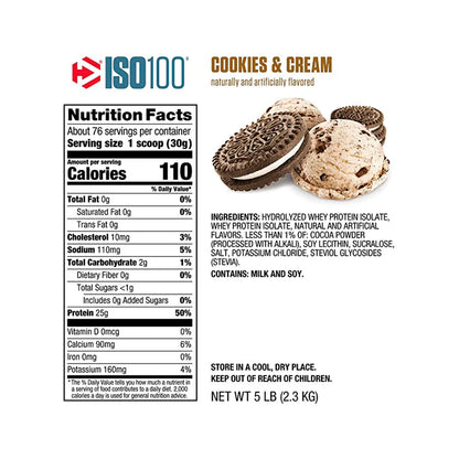 Envase de proteína Dymatize ISO 100 sabor Cookies de 2.3kg