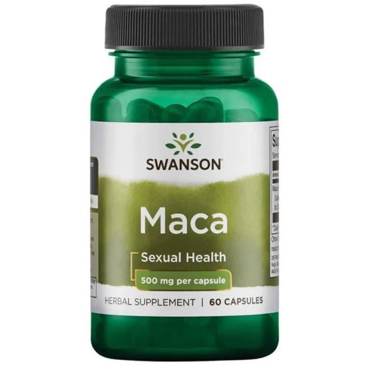 Frasco de Maca Swanson 500 mg en cápsulas.