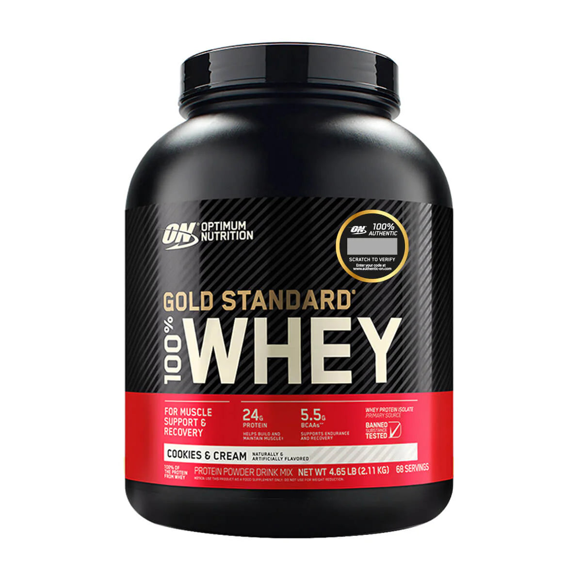 Envase de proteína Optimum Nutrition Gold Standard 100% Whey sabor Cookies & Cream.