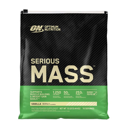 Bolsa de Serious Mass Optimum Nutrition sabor vainilla de 12 lbs.